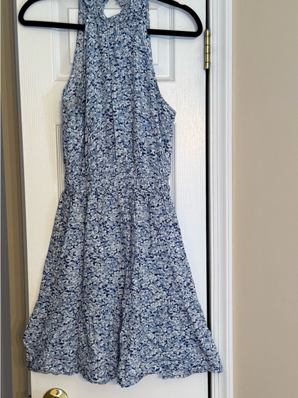 Women's Blue Floral Halter Dress